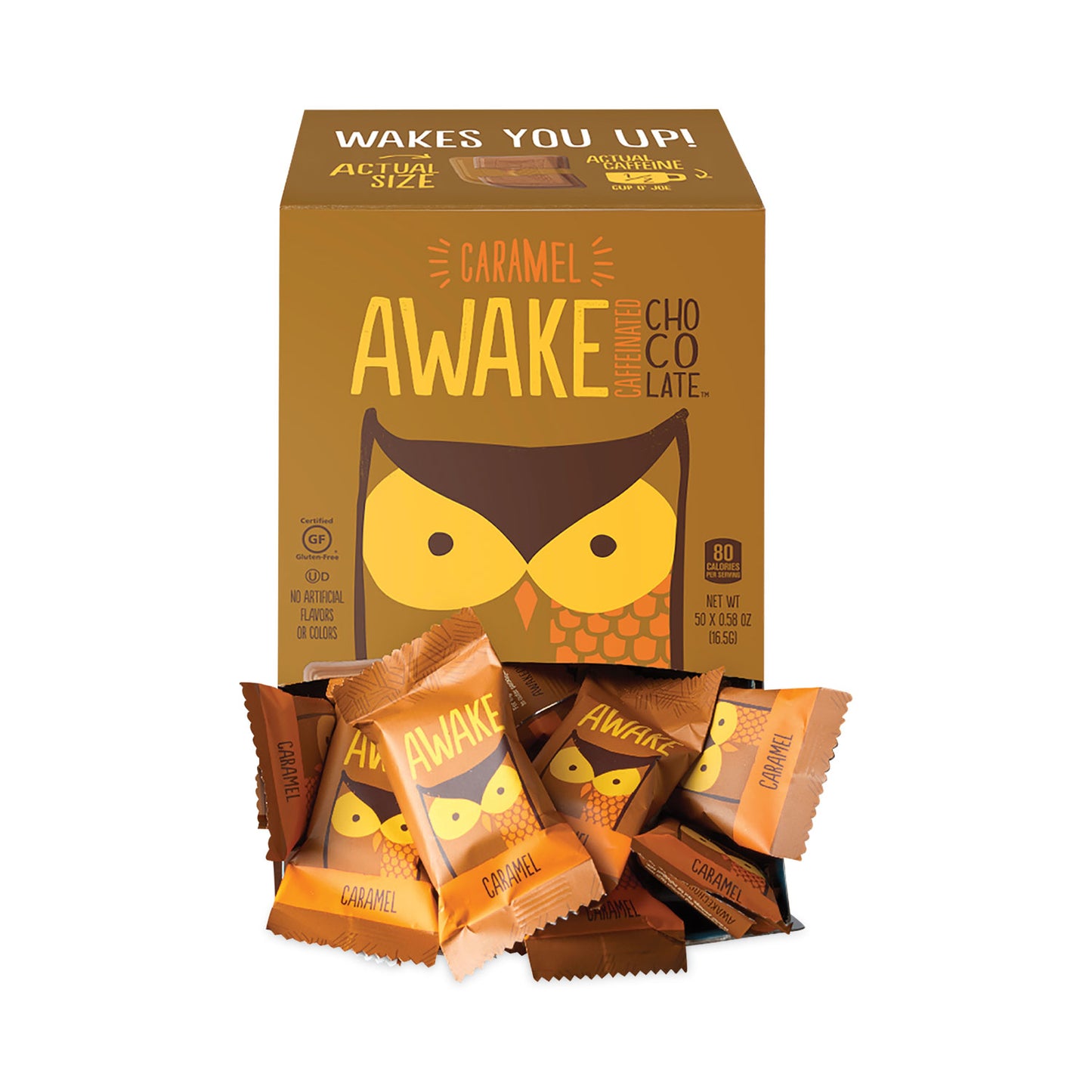 Caffeinated Caramel Chocolate Bites, 0.58 oz Bars, 50 Bars/Carton