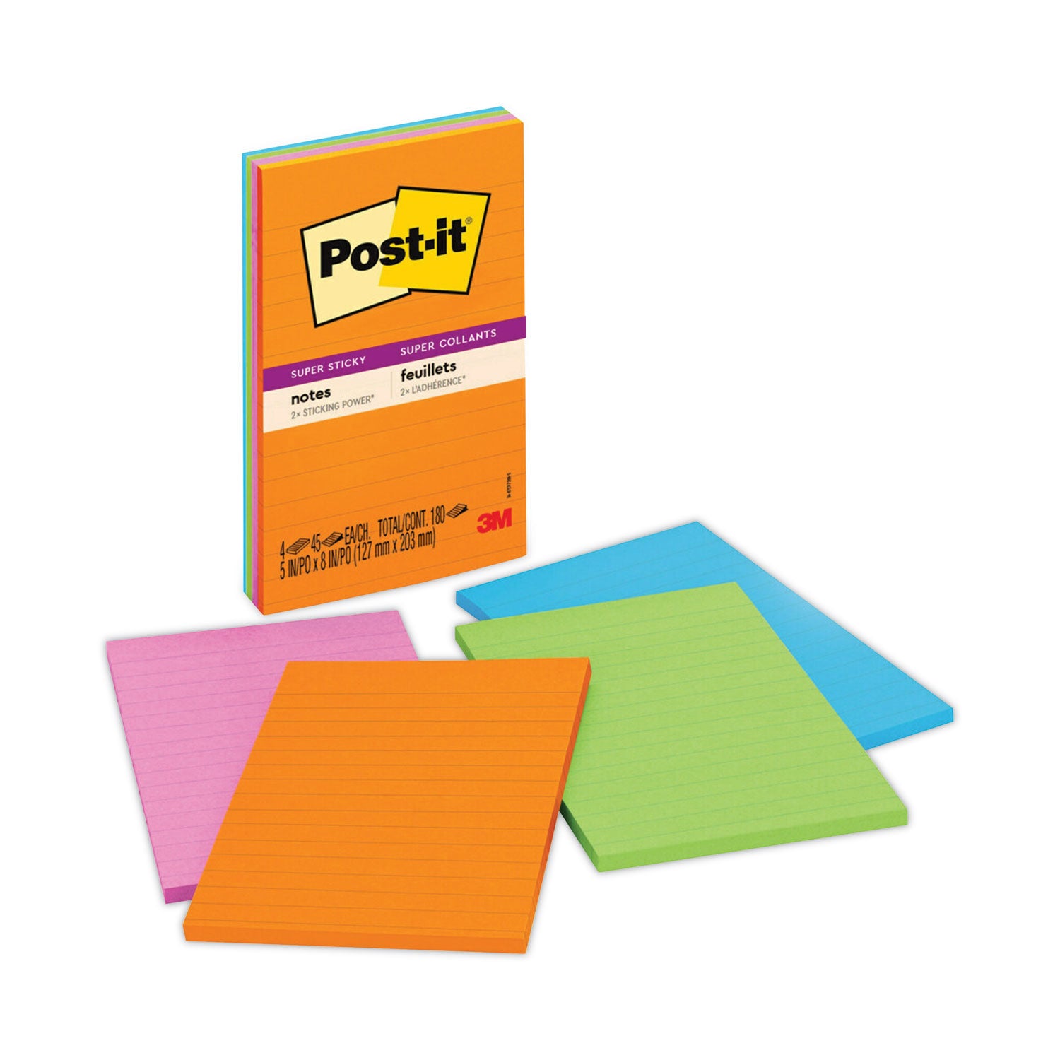 Pads in Energy Boost Collection Colors, Note Ruled, 5" x 8", 45 Sheets/Pad, 4 Pads/Pack