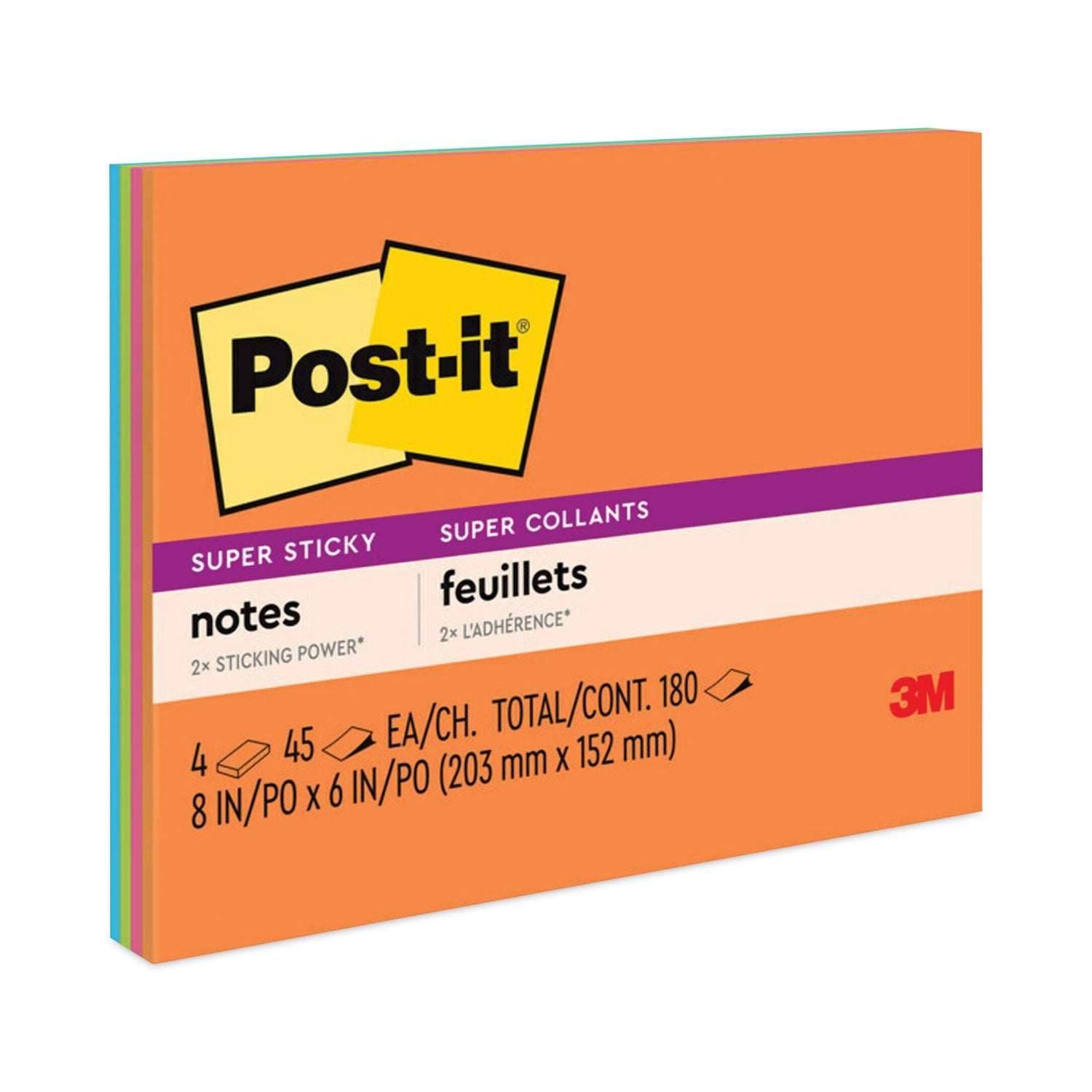 Meeting Notes in Energy Boost Collection Colors, 8" x 6", 45 Sheets/Pad, 4 Pads/Pack