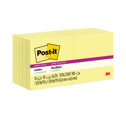 Pads in Canary Yellow, 1.88" x 1.88", 90 Sheets/Pad, 10 Pads/Pack