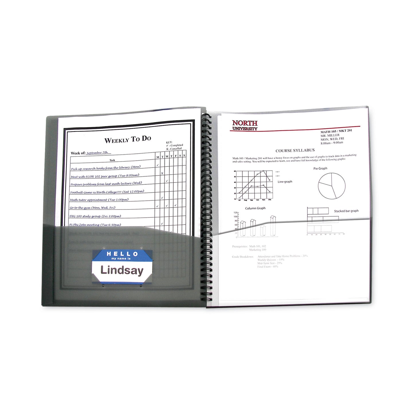 Eight-Pocket Portfolio, Polypropylene, 8.5 X 11, Smoke/smoke