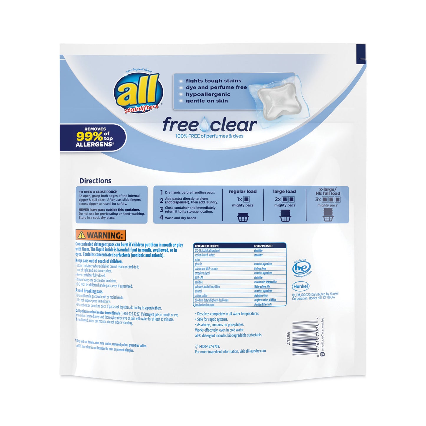 MIGHTY PACS Free Clear Super Concentrated HE Laundry Detergent, 39/Pack