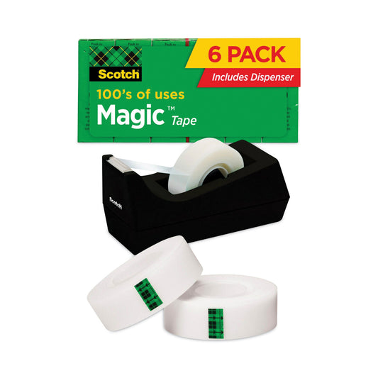 Magic Tape Desktop Dispenser Value Pack, 1" Core, 0.75" x 83.33 ft, Clear, 6 Tape Rolls/Pack