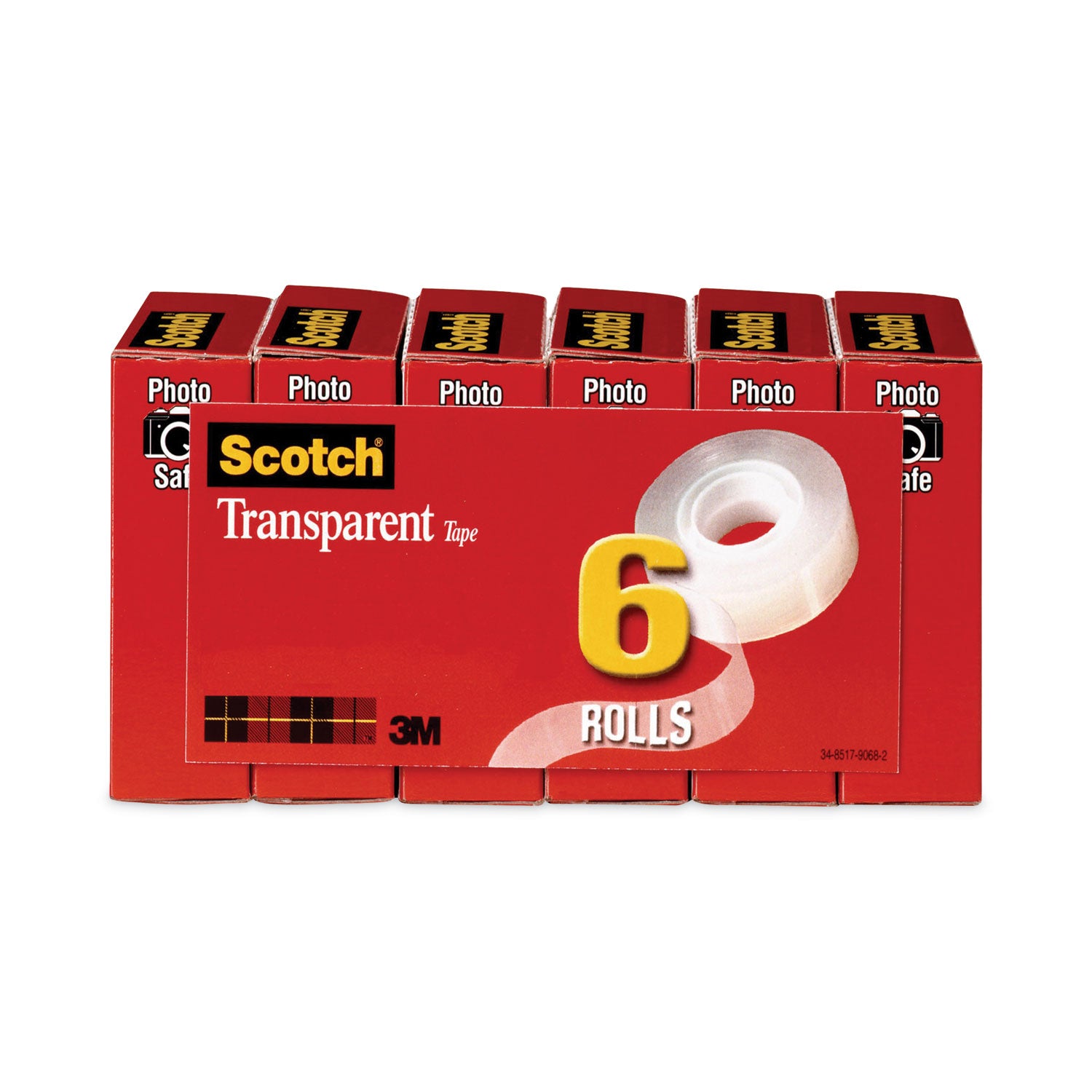 Transparent Tape, 1" Core, 0.75" X 36 Yds, Transparent, 6/pack