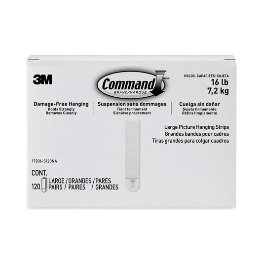 Damage-Free Hanging Picture Hanging Strip Pairs, Holds Up to 3.75 lb, Large: 0.75" x 3.65", White, 120/Pack