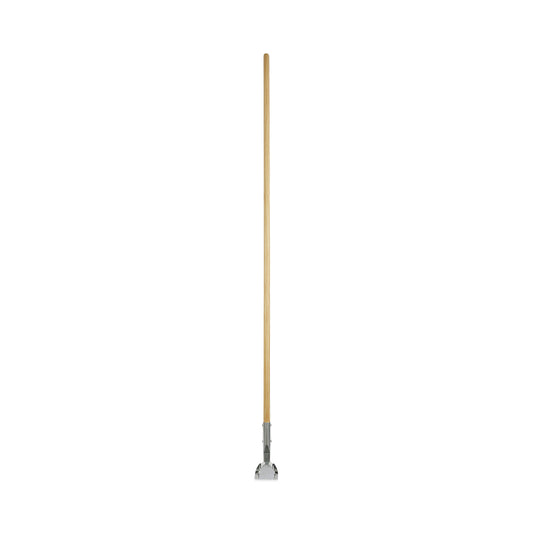 Clip-On Dust Mop Handle, Lacquered Wood, Swivel Head, 1" dia x 60", Natural