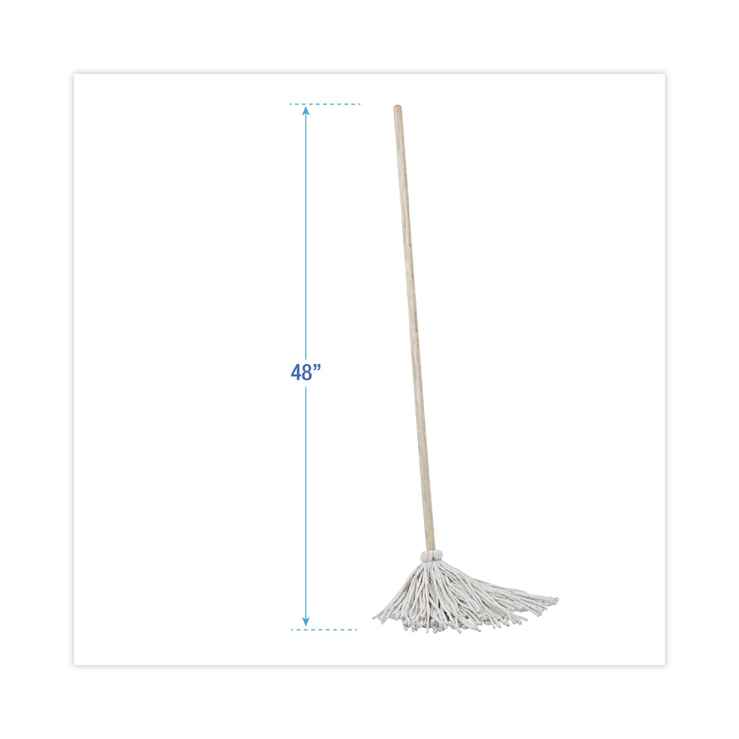 Handle/Deck Mops, #12 White Cotton Head, 48" Natural Wood Handle, 6/Pack