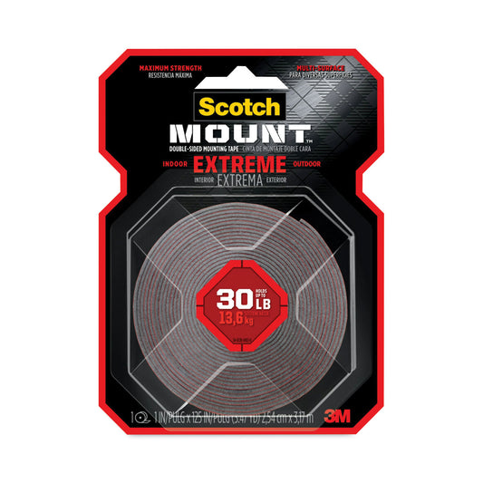 Extreme Mounting Tape, Permanent, Holds Up to 30 lb, 1" x 60", Black