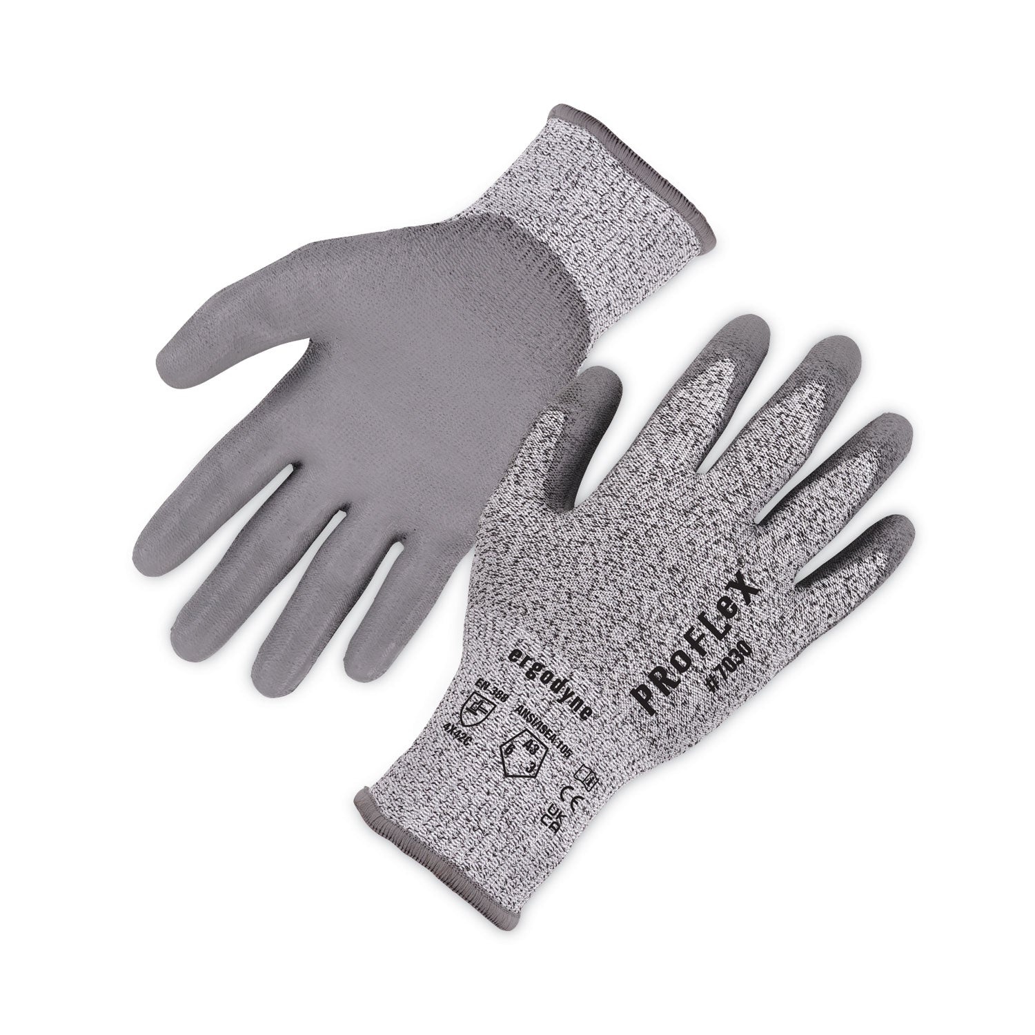 ProFlex 7030 ANSI A3 PU Coated CR Gloves, EN388: 4X42C, 9" Long, Small, Gray, Pair