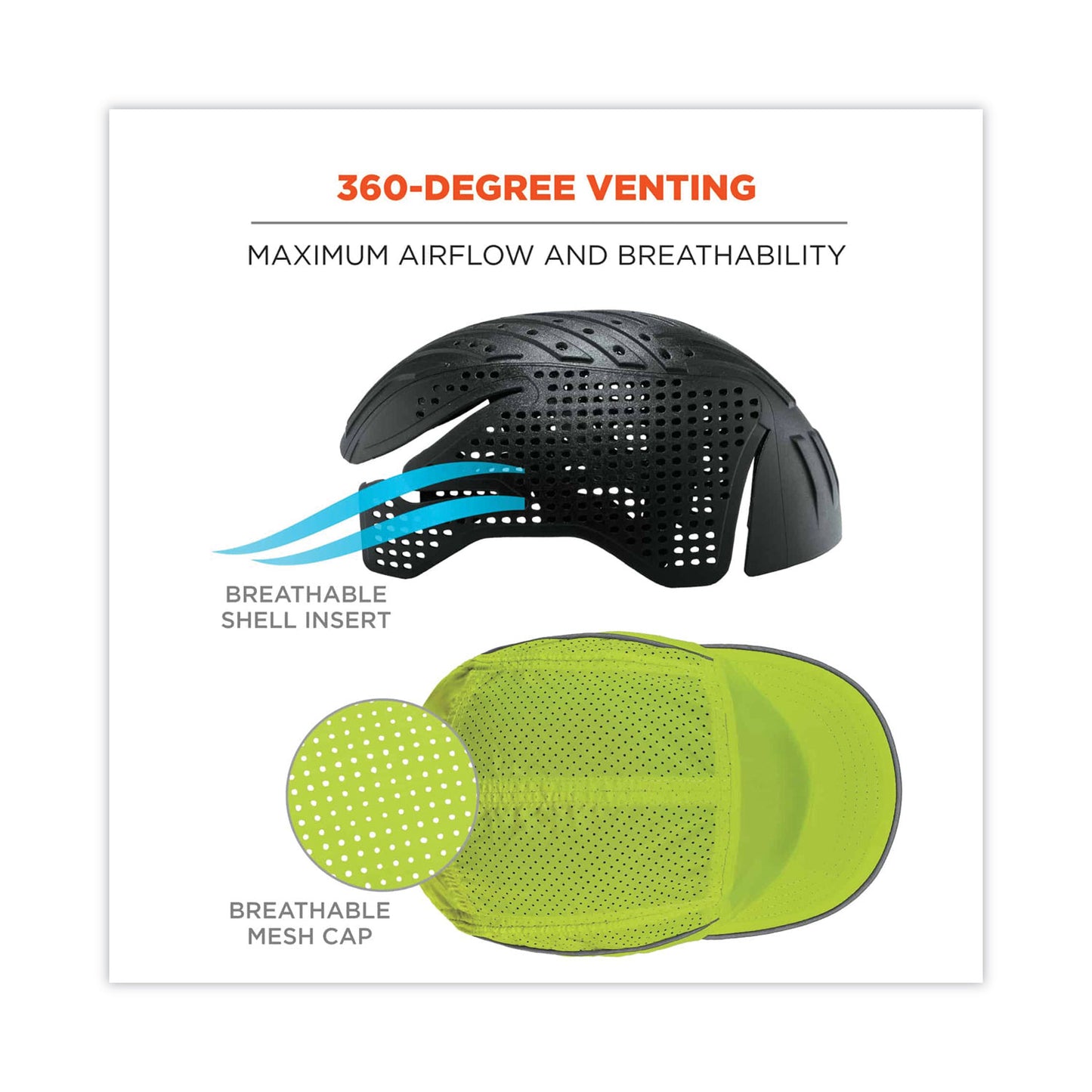 Skullerz 8955 Lightweight Bump Cap Hat, Short Front Brim, XXX-Small to Large (Up to 7.5), 0.01" Insert, Lime