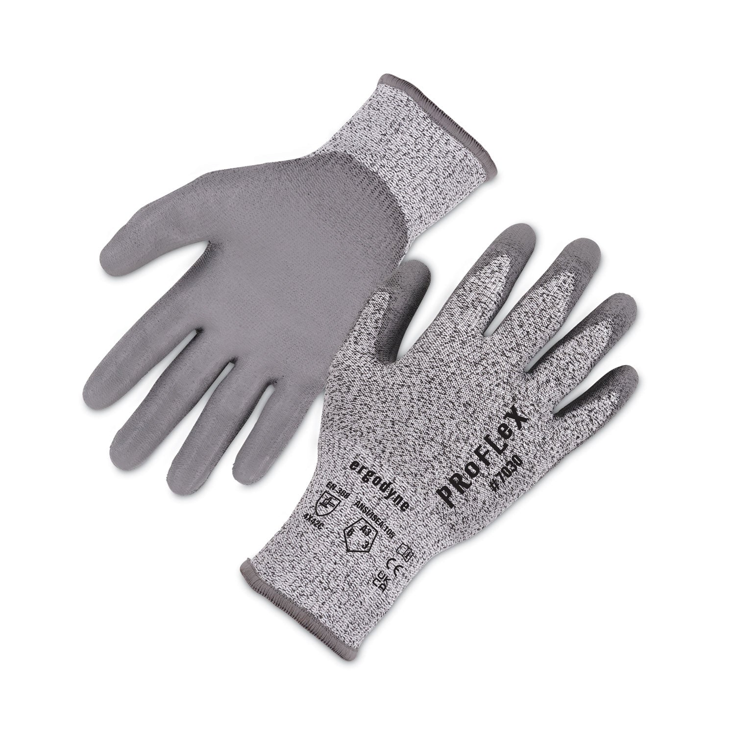 ProFlex 7030 ANSI A3 PU Coated CR Gloves, EN388: 4X42C, 9" Long, Small, Gray, 12 Pairs
