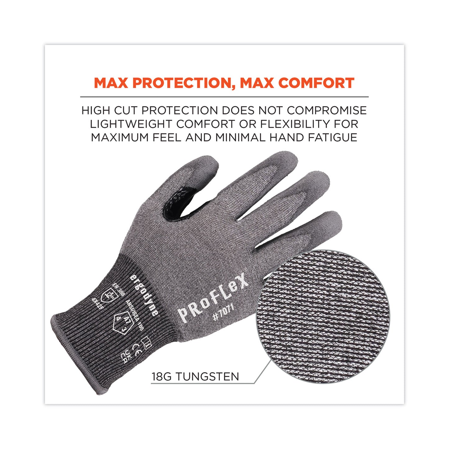 ProFlex 7071 ANSI A7 PU Coated CR Gloves, EN388: 4X42F, 9" Long, Small, Gray, 12 Pairs