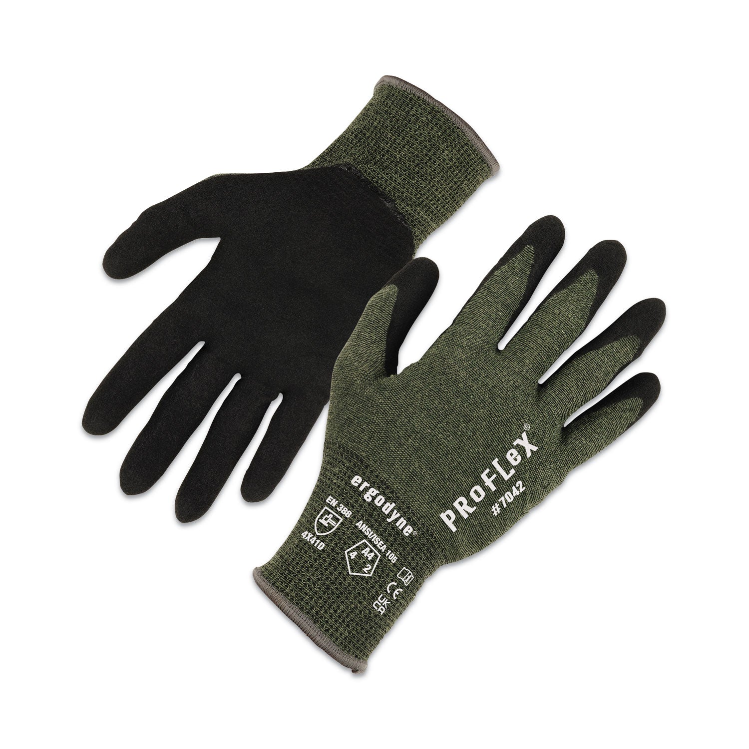 ProFlex 7042 ANSI A4 Nitrile-Coated CR Gloves, EN388: 4X41D, 9" Long, Medium, Green, 12 Pairs
