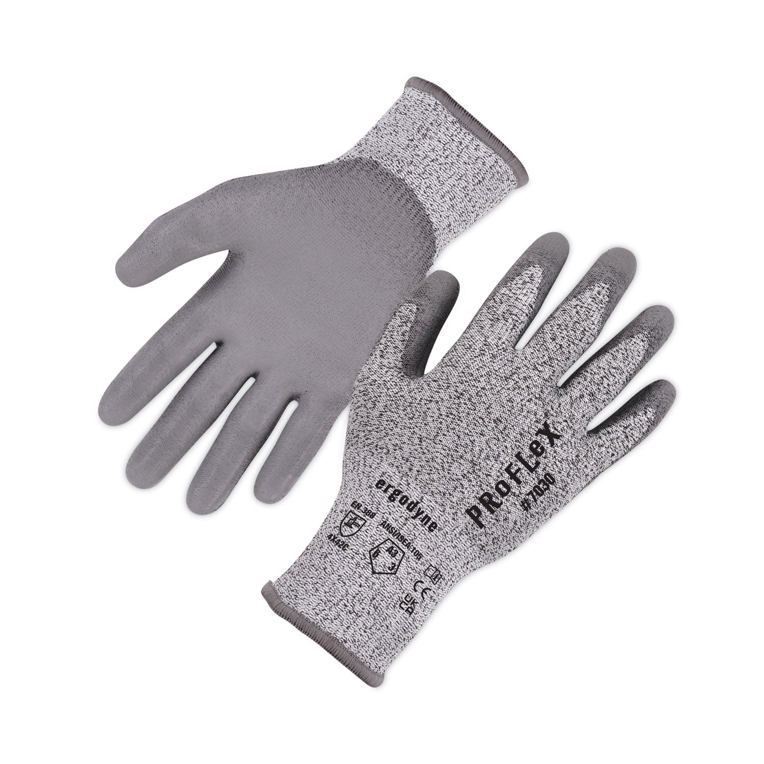 ProFlex 7030 ANSI A3 PU Coated CR Gloves, EN388: 4X42C, 9" Long, Large, Gray, 12 Pairs