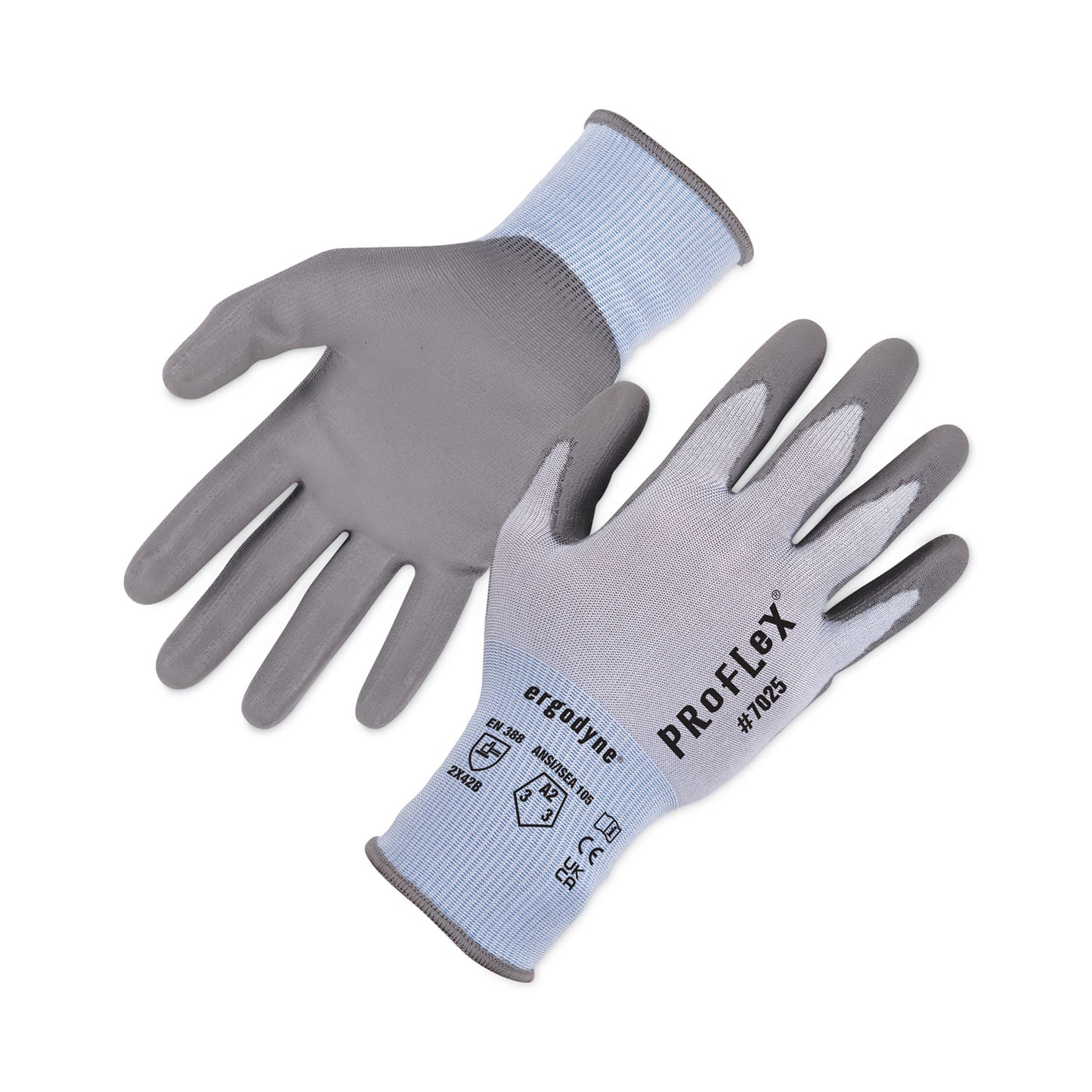 ProFlex 7025 ANSI A2 PU Coated CR Gloves, EN388: 2X42B, 9" Long, Large, Blue, 12 Pairs