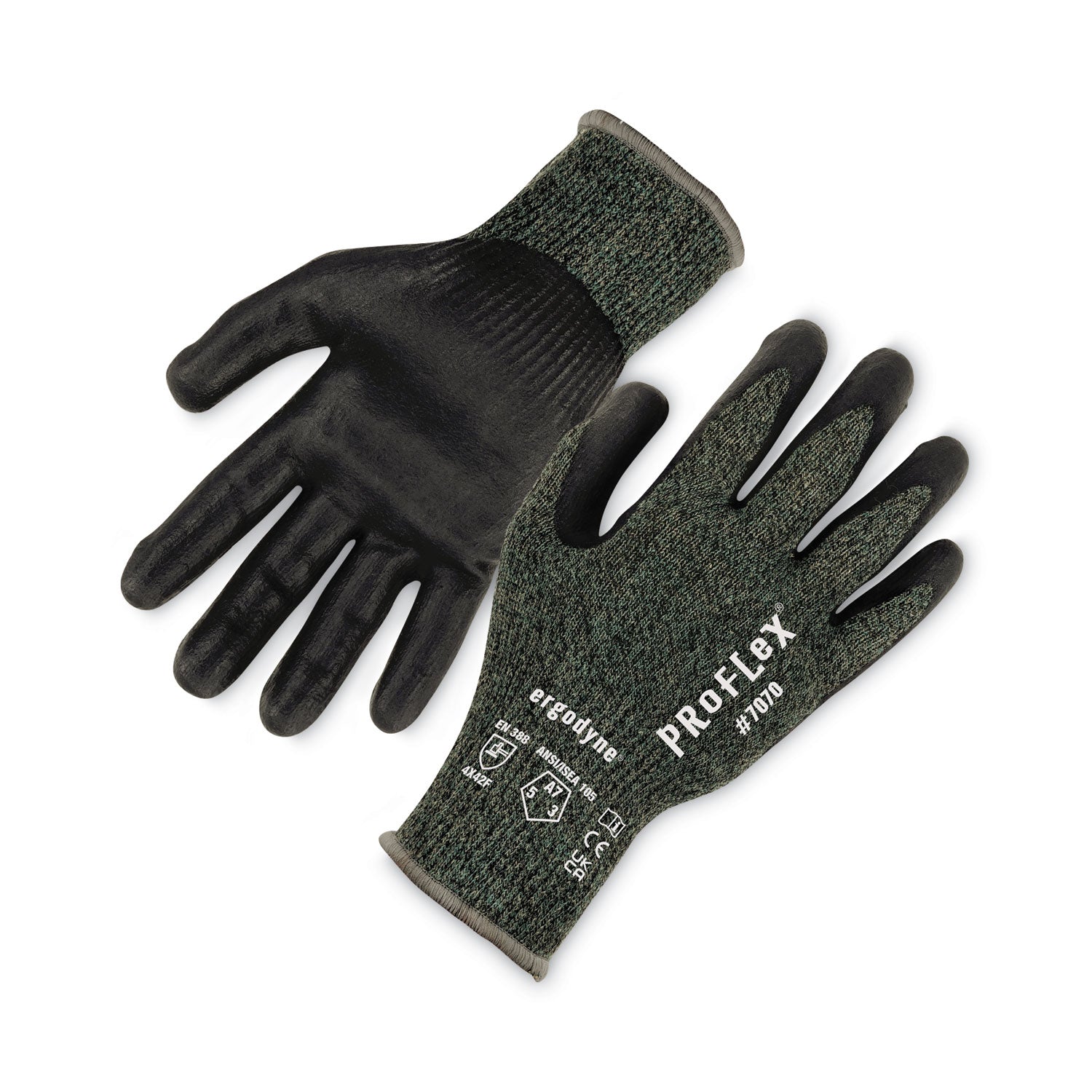 ProFlex 7070 ANSI A7 Nitrile Coated CR Gloves, EN388: 4X42F, 9" Long, XX-Large, Green, Pair