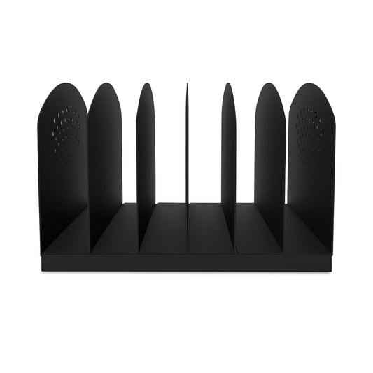 Steel Vertical-Rack Desktop Sorter, Six Sections, Letter Size Files, 12.25" x 11.25" x 8", Black