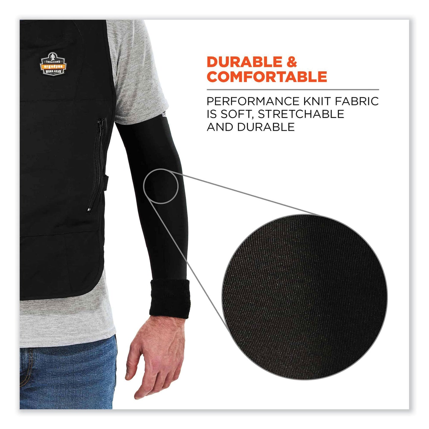 Chill-Its 6690 Performance Knit Cooling Arm Sleeve, Polyester/Spandex, Large, Black, 2 Sleeves