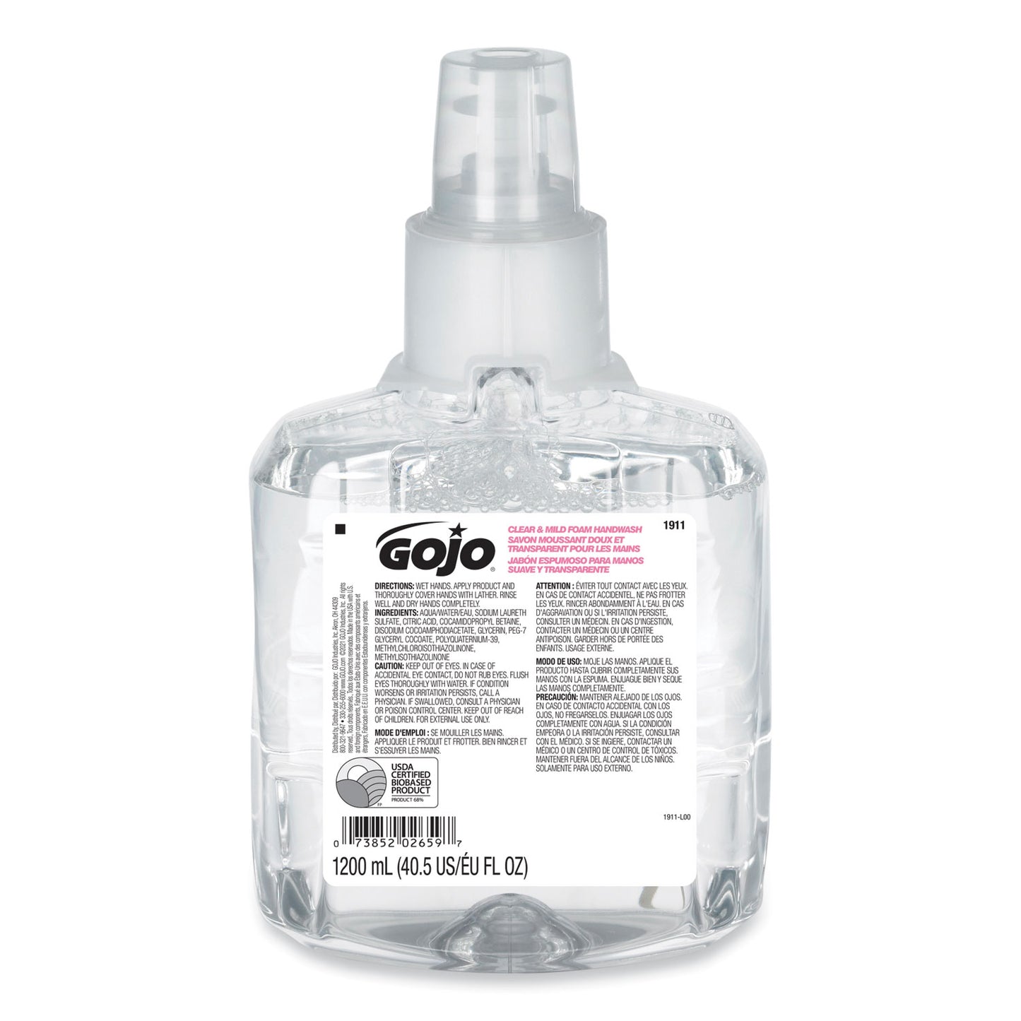 Clear and Mild Foam Handwash Refill, For LTX-12 Dispenser, Fragrance-Free, 1,200 mL