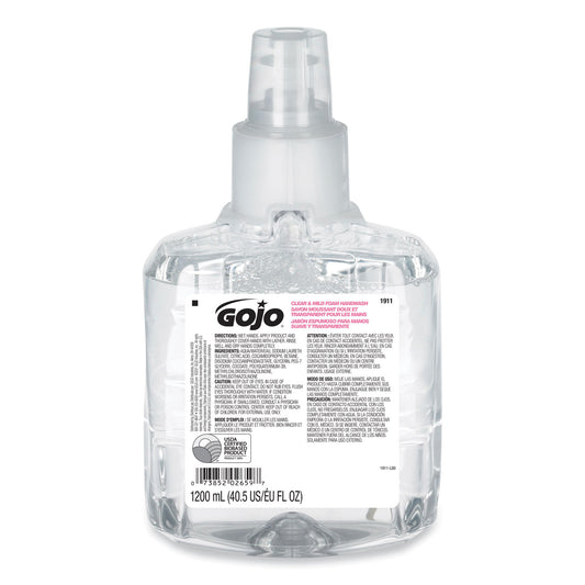 Clear and Mild Foam Handwash Refill, For LTX-12 Dispenser, Fragrance-Free, 1,200 mL