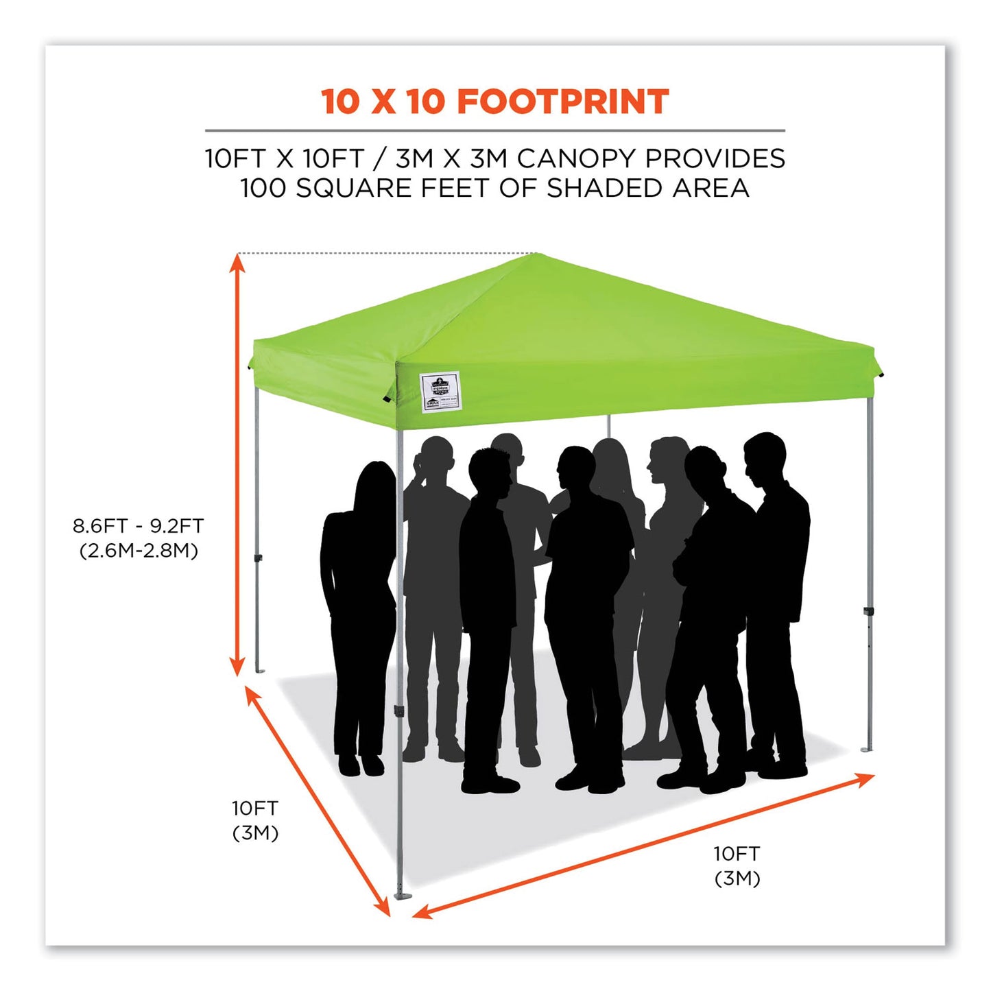 Shax 6010 Lightweight Pop-Up Tent, Single Skin, 10 ft x 10 ft, Polyester/Steel, Lime