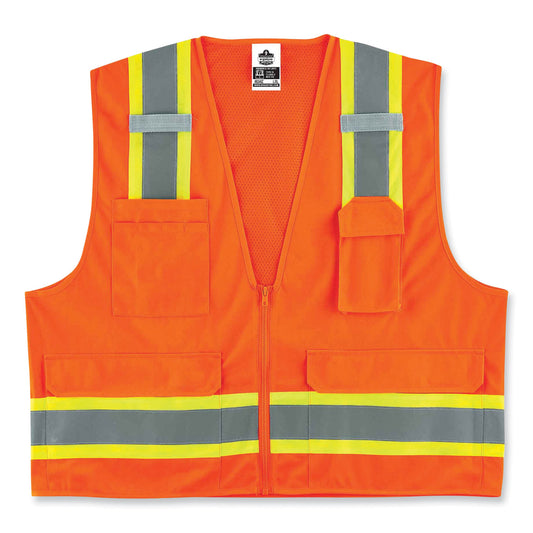 GloWear 8248Z Class 2 Two-Tone Surveyors Zipper Vest, Polyester, Small/Medium, Orange