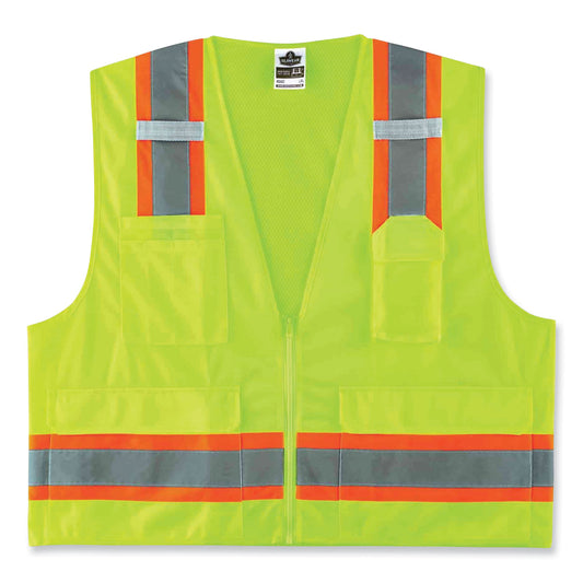GloWear 8248Z Class 2 Two-Tone Surveyors Zipper Vest, Polyester, Small/Medium, Lime