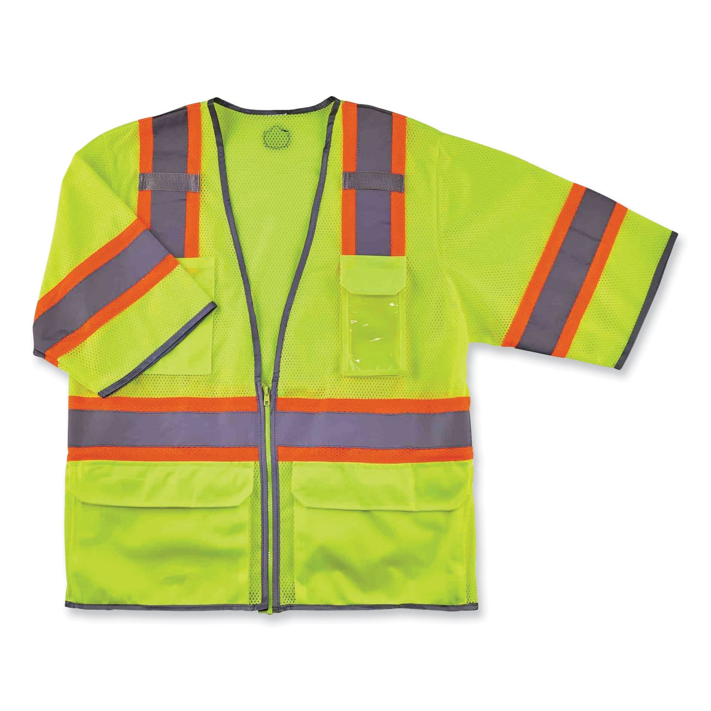 GloWear 8346Z Class 3 Two-Tone Hi-Vis Surveyor Zipper Vest, Polyester, Large/X-Large, Lime