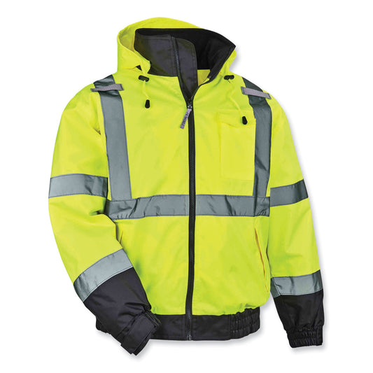 GloWear 8379 Class 3 Hi-Vis Fleece Lined Bomber Jacket, Lime, 4X-Large