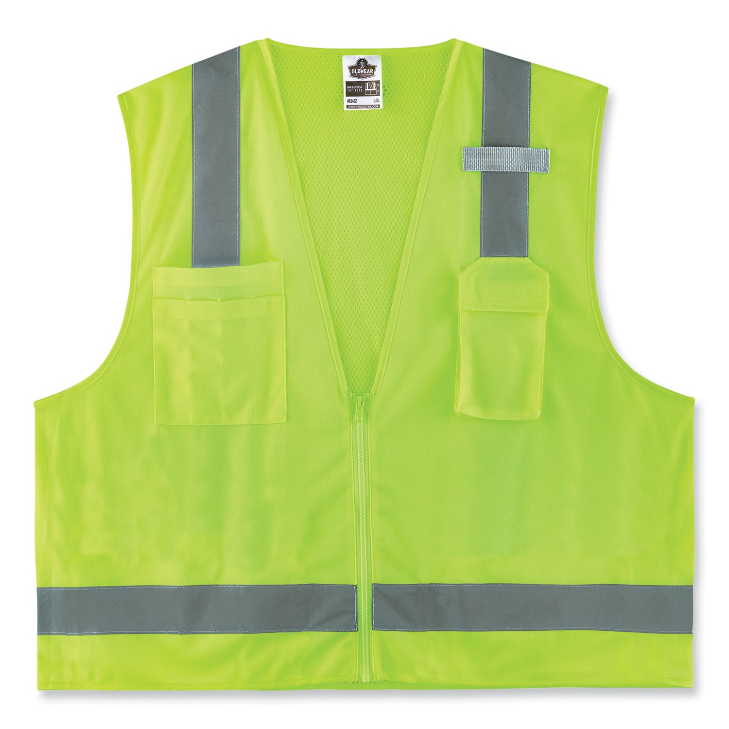 GloWear 8249Z-S Single Size Class 2 Economy Surveyors Zipper Vest, Polyester, Medium, Lime