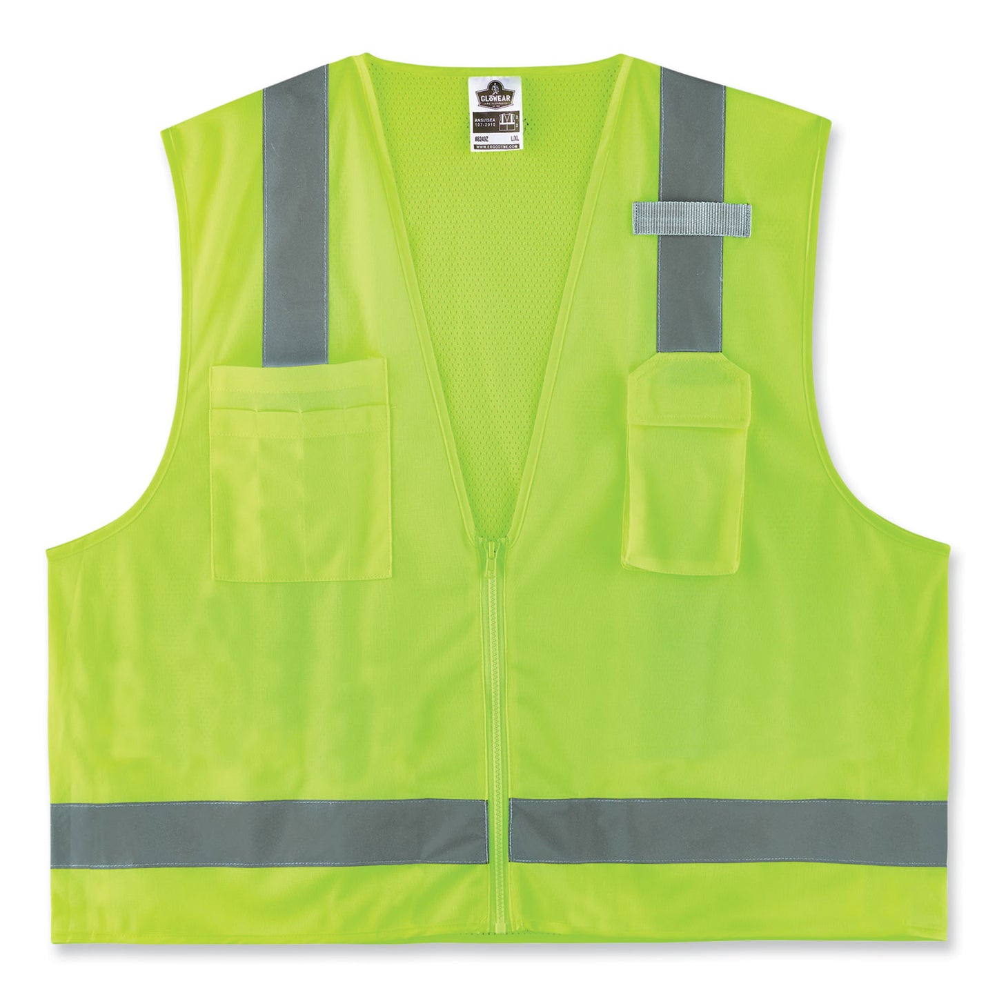 GloWear 8249Z-S Single Size Class 2 Economy Surveyors Zipper Vest, Polyester, 2X-Large, Lime