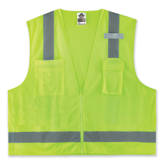 GloWear 8249Z-S Single Size Class 2 Economy Surveyors Zipper Vest, Polyester, 5X-Large, Lime