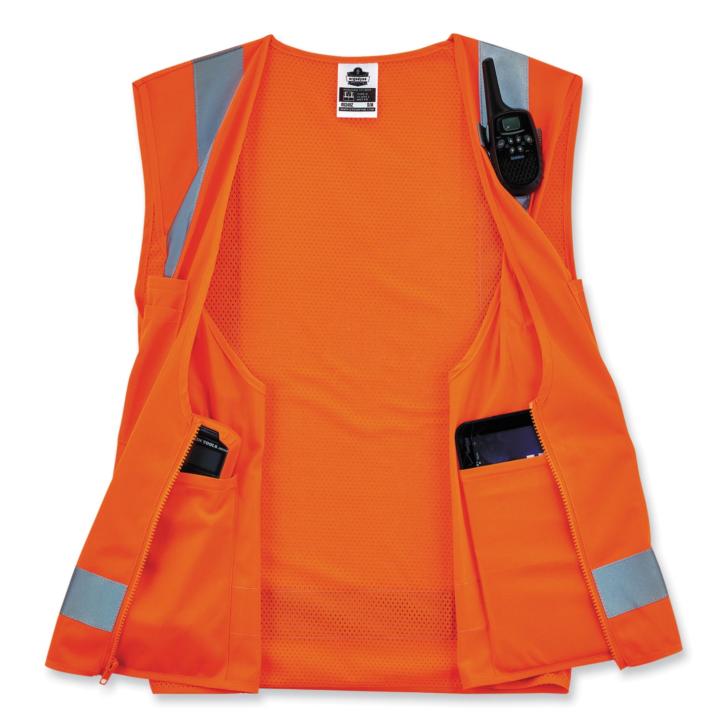 GloWear 8249Z-S Single Size Class 2 Economy Surveyors Zipper Vest, Polyester, Medium, Orange