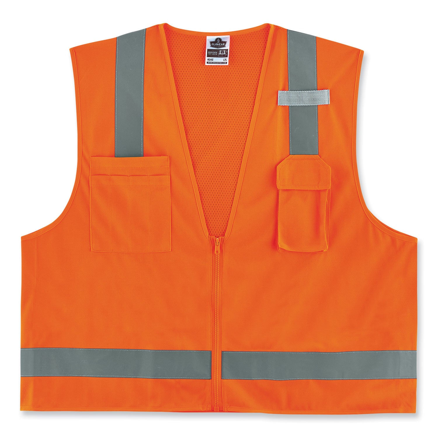 GloWear 8249Z-S Single Size Class 2 Economy Surveyors Zipper Vest, Polyester, Medium, Orange