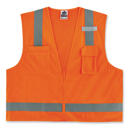 GloWear 8249Z-S Single Size Class 2 Economy Surveyors Zipper Vest, Polyester, X-Large, Orange
