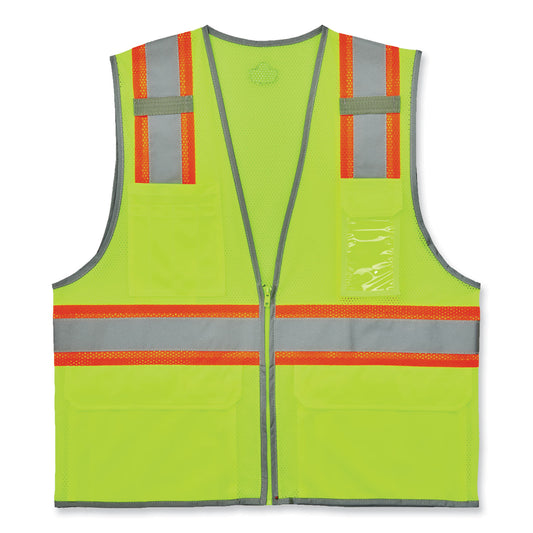 GloWear 8246Z-S Single Size Class 2 Two-Tone Mesh Vest, Polyester, Small, Lime