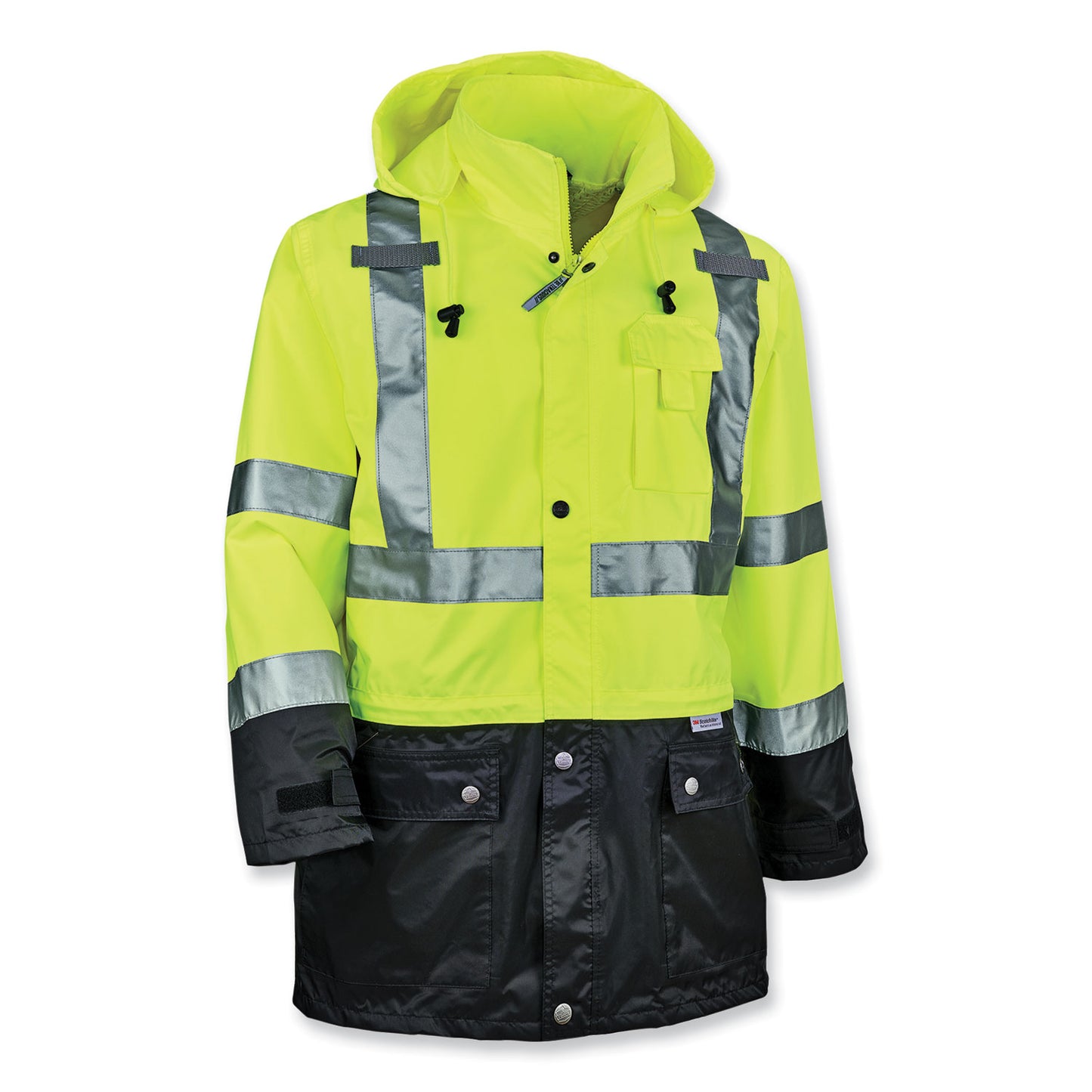 GloWear 8365BK Class 3 Hi-Vis Rain Jacket Black Bottom, Large, Lime