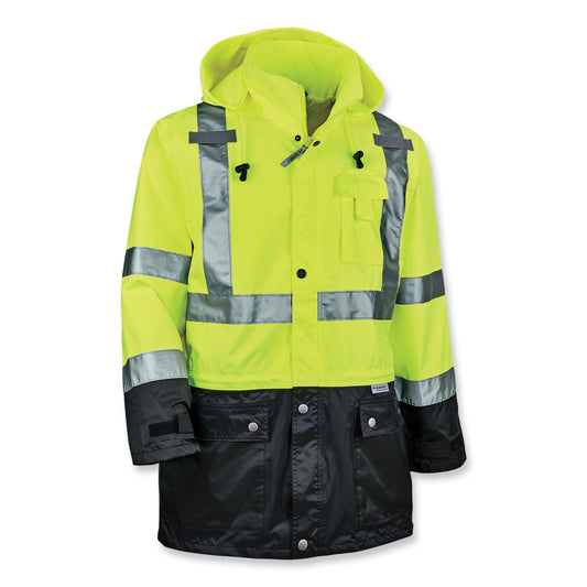 GloWear 8365BK Class 3 Hi-Vis Rain Jacket Black Bottom, 5X-Large, Lime