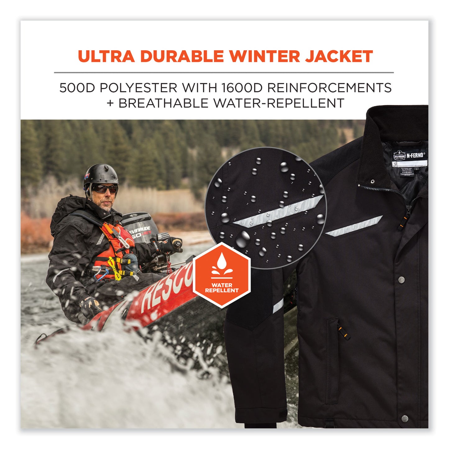 N-Ferno 6466 Thermal Jacket with 500D Nylon Shell, X-Large, Black