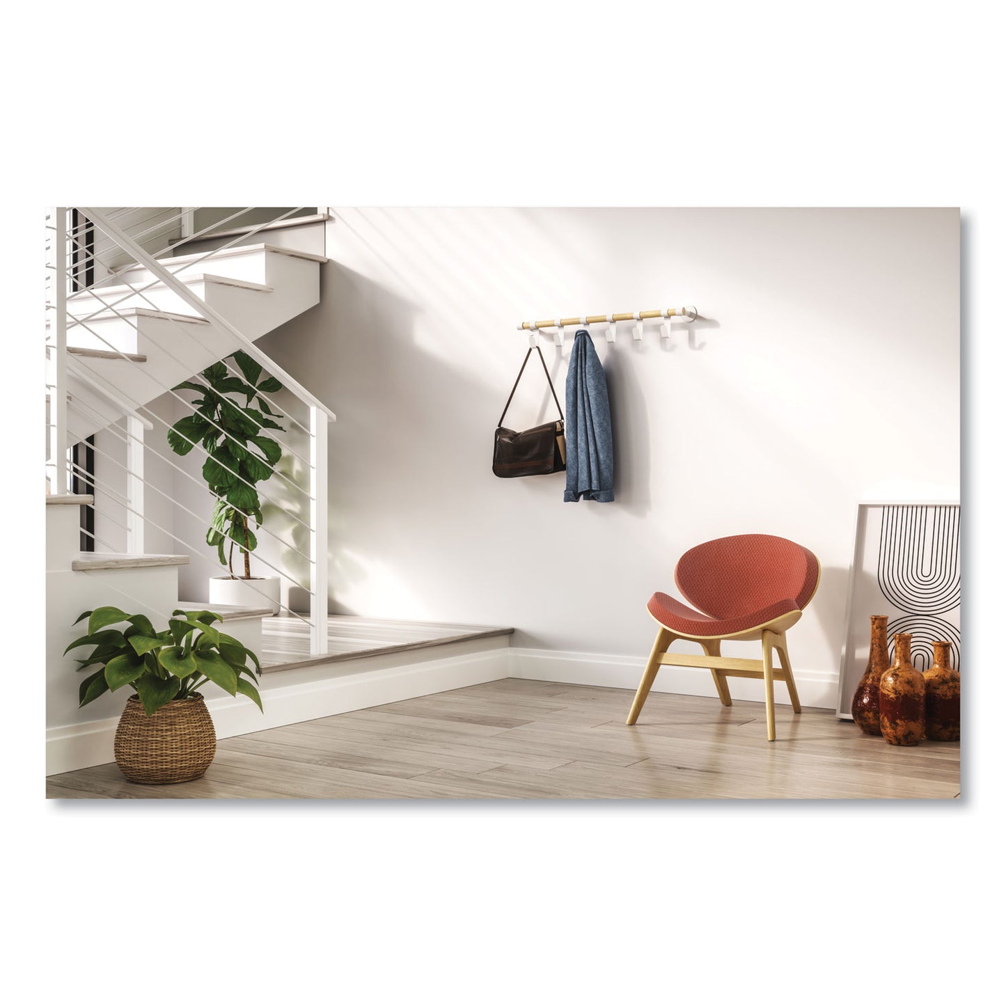Resi Coat Wall Rack, 6 Hook, 36.25w x 4.25d x 6h, White