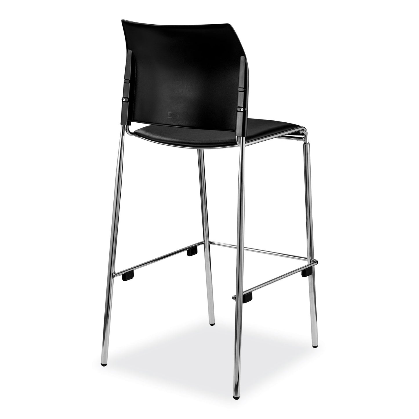 Cafetorium Bar Height Stool, Padded Seat/Back, Supports Up to 500 lb, 31" Seat Height, Black Seat, Black Back,Chrome Base