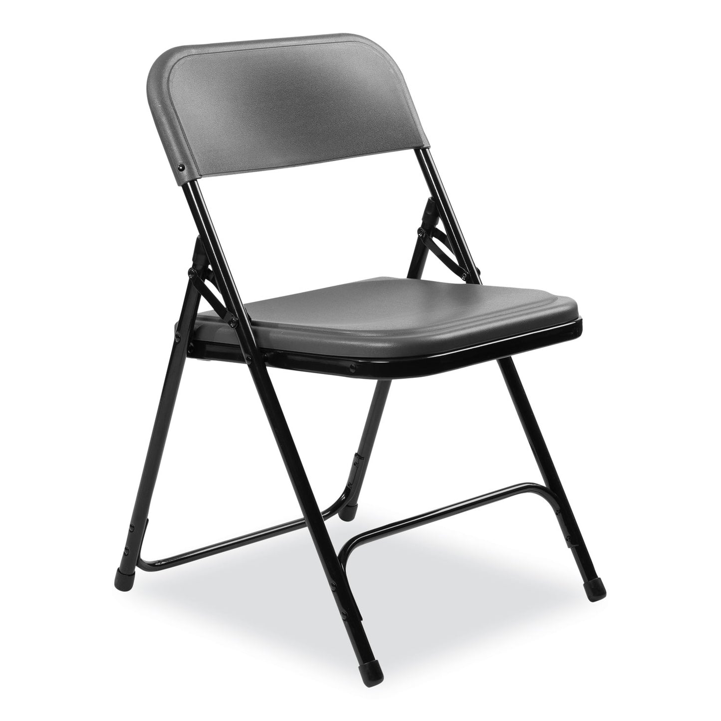 800 Series Plastic Folding Chair, Supports Up to 500 lb, 18" Seat Height, Charcoal Seat, Charcoal Back, Black Base, 4/Carton