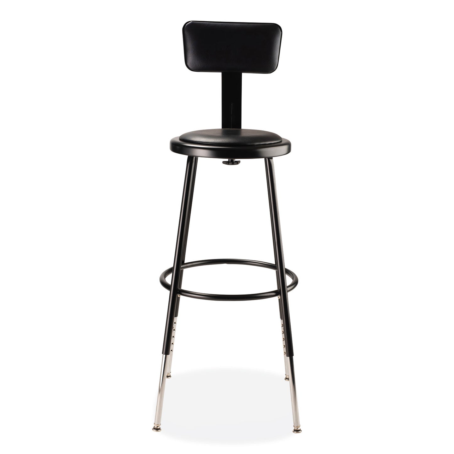 6400 Series Height Adj Heavy Duty Vinyl Steel Stool w/Backrest, Supports 300 lb, 25"-33" Seat Ht, Black
