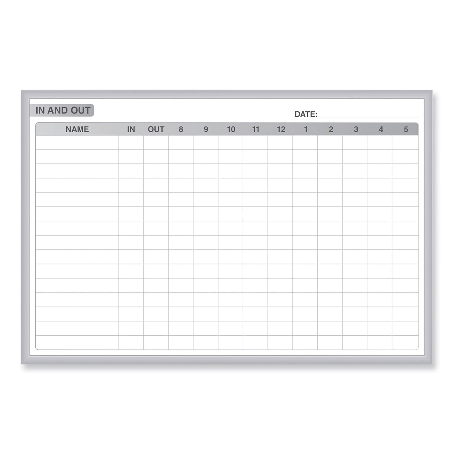 In/Out Magnetic Whiteboard, Personnel In/Out Tracking Chart, 36" x 24", White/Gray Surface, Satin Aluminum Frame