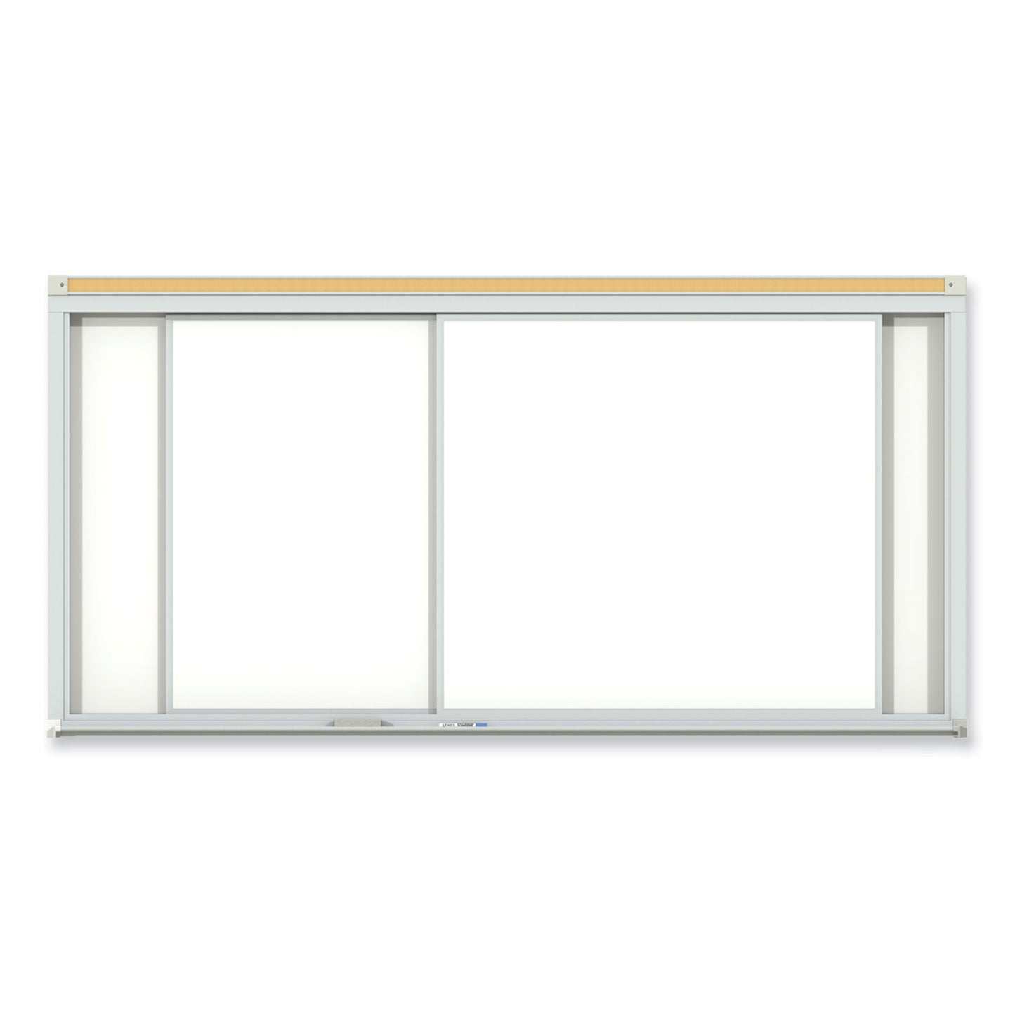 Horizontal Sliding Porcelain Magnetic Whiteboard, 144" x 48", White Surface, Anodized Aluminum Frame
