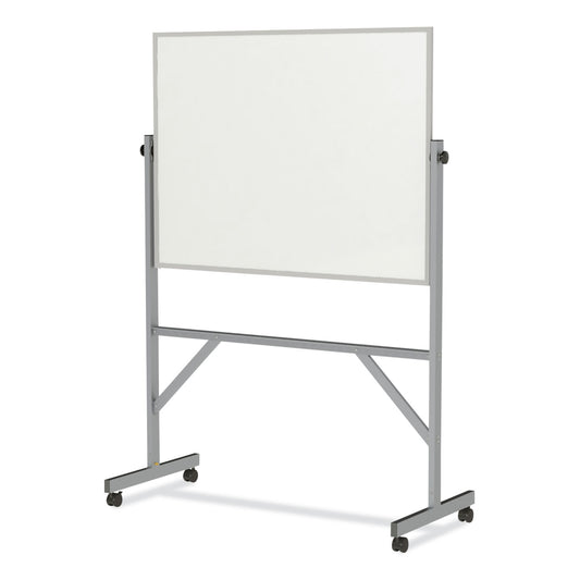 Reversible Magnetic Porcelain Whiteboard with Aluminum Frame, 53.25" x 72.25", White Surface, Satin Aluminum Frame