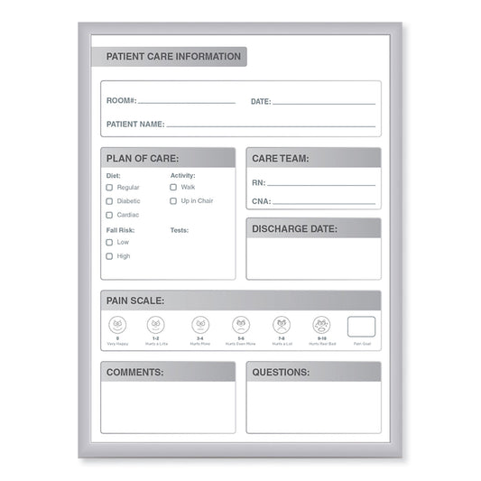 Patient Room Magnetic Whiteboard, Hospital Patient Chart, 18.5" x 24.5", White/Gray Surface, Satin Aluminum Frame