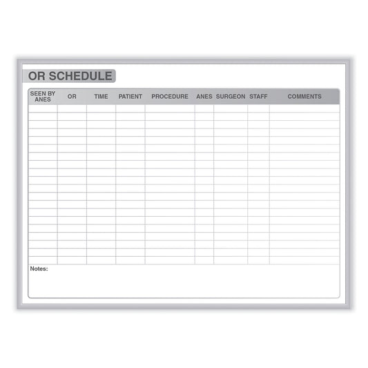 OR Schedule Magnetic Whiteboard, Operating Room Scheduling Chart, 48.5" x 36.5", White/Gray Surface, Satin Aluminum Frame