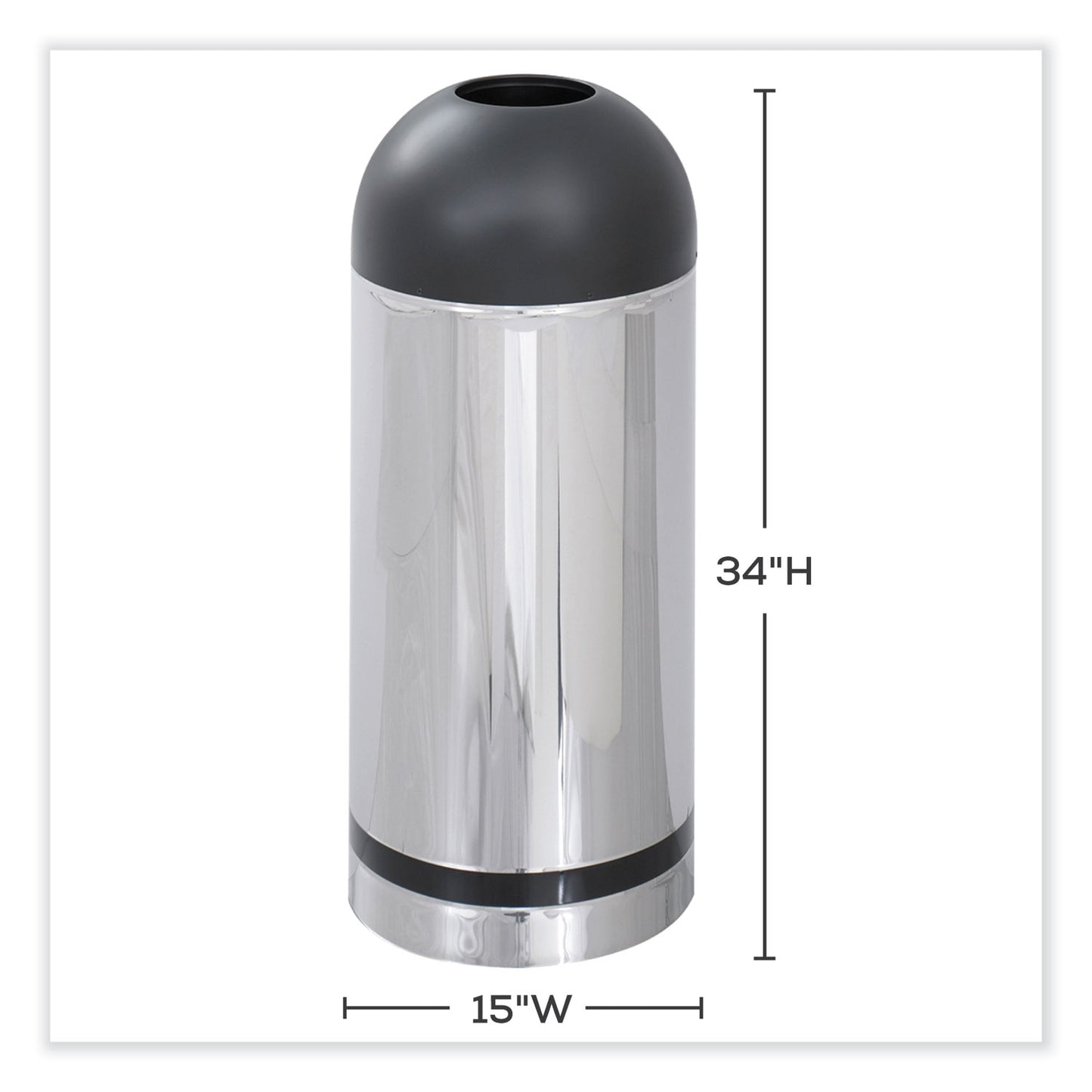 Waste Receptacle, 15 gal, Steel, Stainless Steel/Black