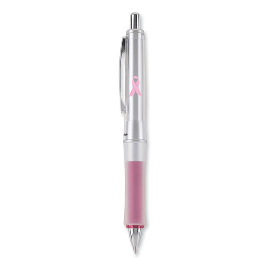 Dr. Grip Center of Gravity Breast Cancer Awareness Ballpoint Pen, Retractable, Medium 1 mm, Black Ink, Silver/Pink Barrel